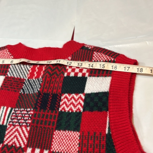 PATCHWORK knit MIX VEST RED GREEN WHITE Christmas holiday sweater PULLOVER NEW L - Picture 11 of 12